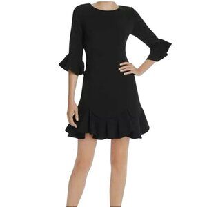 Adrianna Papell Black Ruffle Hem & Bell Sleeve Crepe Dress, Sz. 12